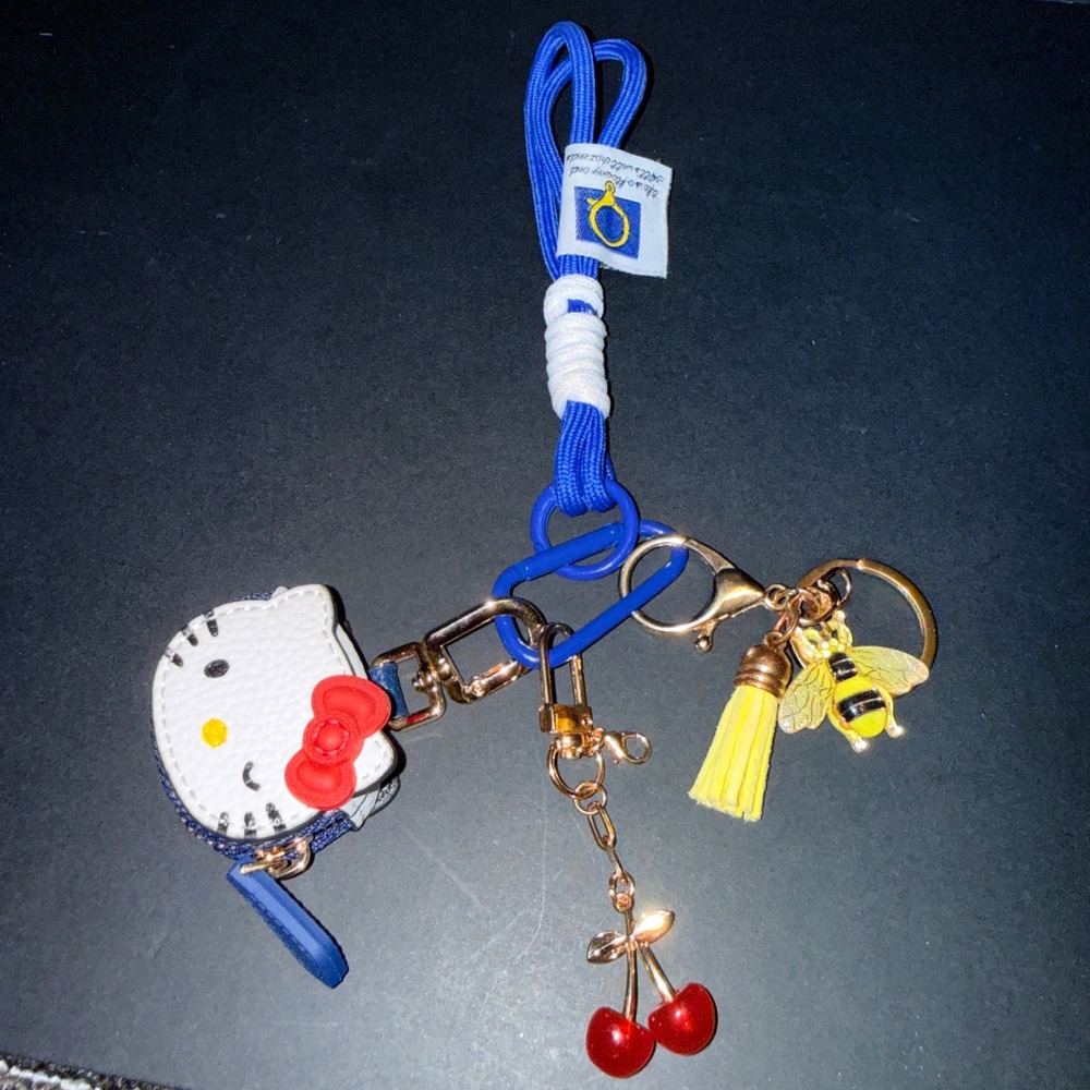 Blue Lanyard Charm Set Hello Kitty/Cherry/Bee Tassel